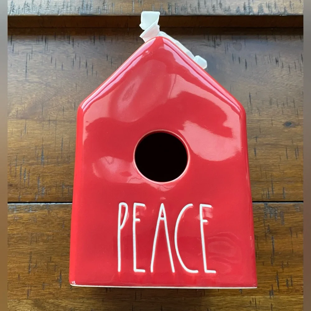 •NEW•Rae Dunn ‘PEACE’ Ceramic Indoor/Outdoor Birdhouse
